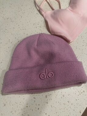 ALO Yoga Lilac Knit Beanie with Embroidered Logo